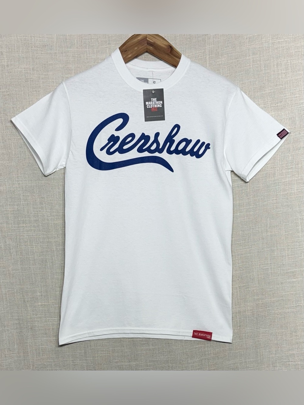 The Marathon Clothing TMC White & Blue Crenshaw Script T-Shirt NWT Mens Small